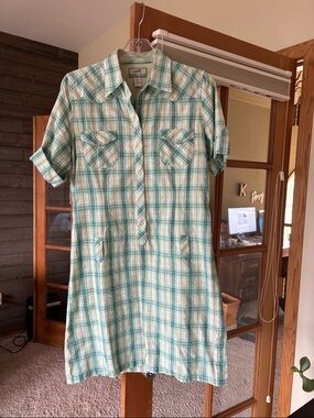Horny Toad Light Green Plaid Midi Shirt Dress